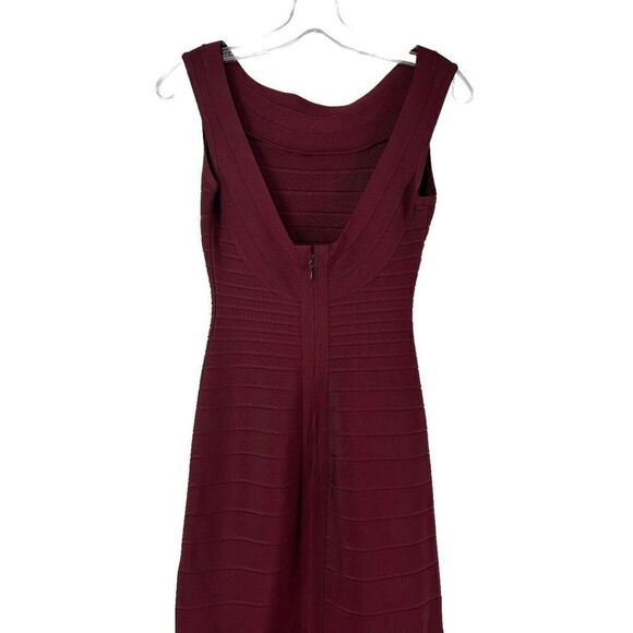 Herve Leger Sophia Bandage Dress Maxi Ball Gown Beet Red Size S Boat Neck Flare - Picture 7 of 11